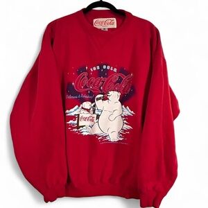 Vintage 1995 Coca-Cola Polar Bear Crewneck - 90s Retro Oversized Cotton Blend